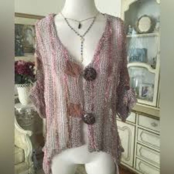 Brown and Pink Loose Knit Plus Size Cardigan size 3X boho artsy unique - Picture 1 of 5
